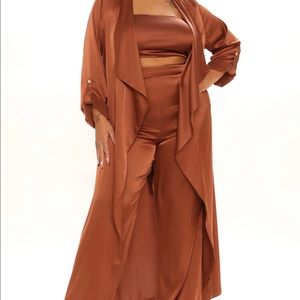 Three piece brown satin set